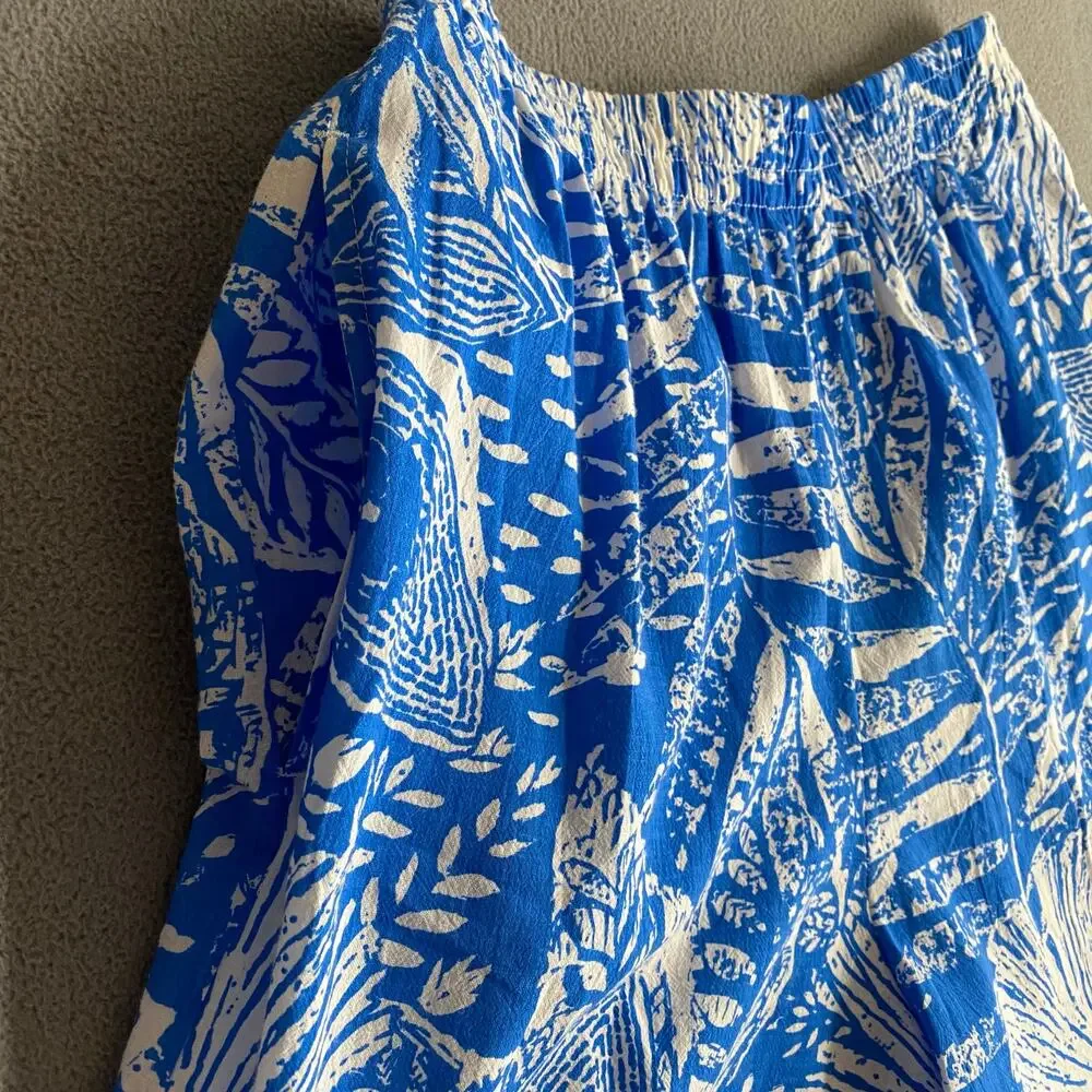 Vtg NOS 80s 90s Two Potato Resortwear Matching Vacation Set Botanical Print Blue
